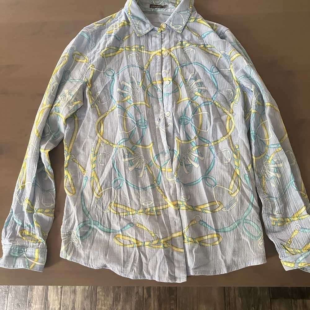 J. McLaughlin Gray and Yellow Casual Button Down Shirt